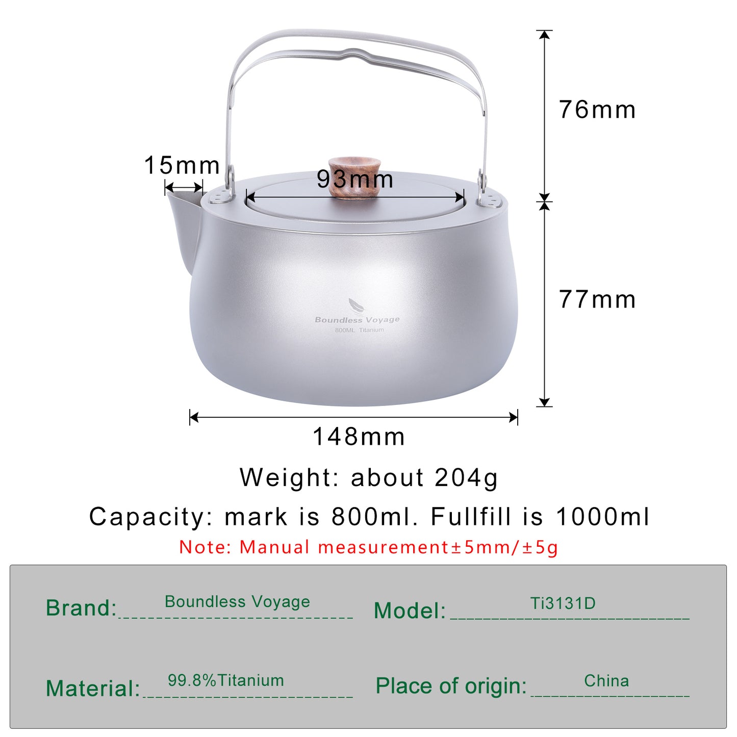 Boundless Voyage Titanium Kettle With Folding Handle Filter Outdoor Camping Teapot Coffee Jug Pot 800ml