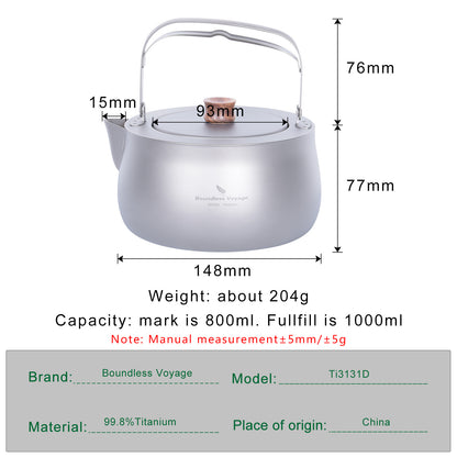 Boundless Voyage Titanium Kettle With Folding Handle Filter Outdoor Camping Teapot Coffee Jug Pot 800ml