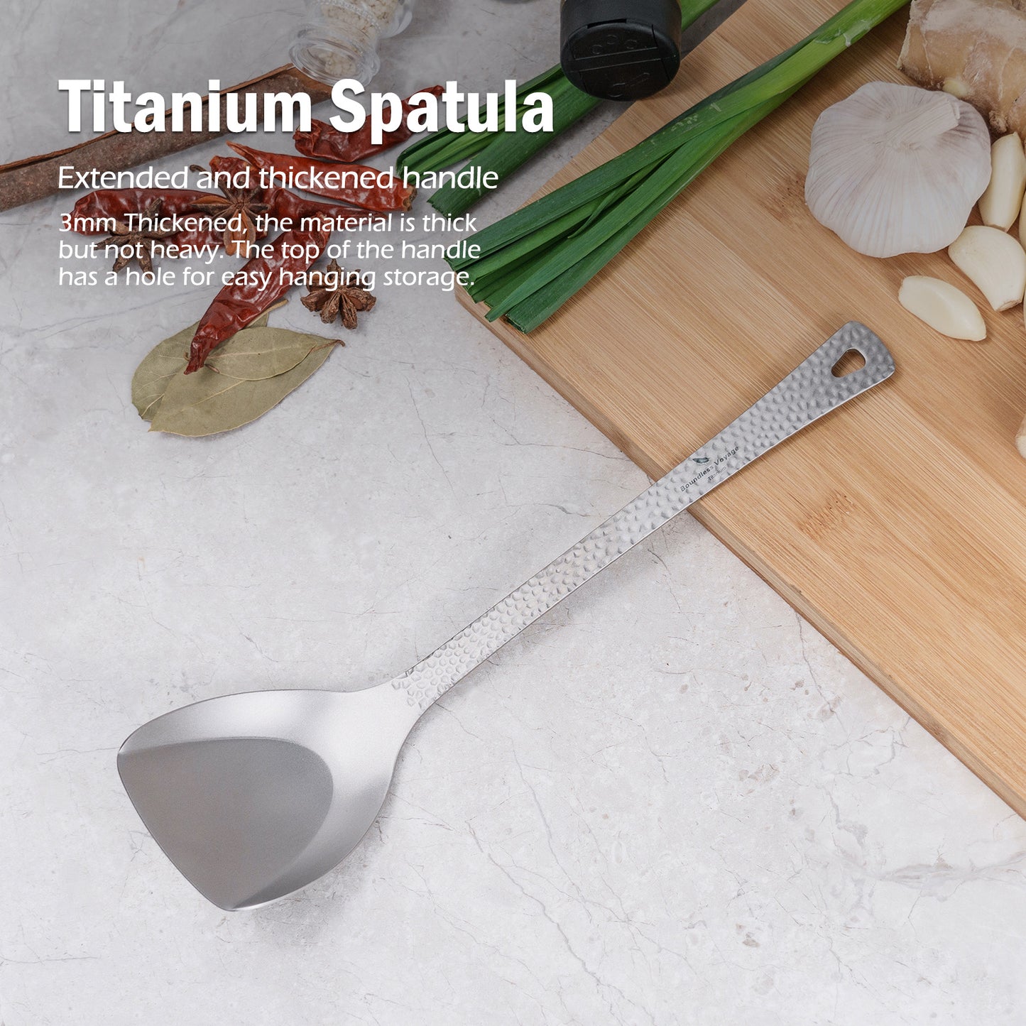 Boundless Voyage Titanium Spatula Food Turner with Embossed Handle – Lightweight Cooking Utensil for Camping, Travel & Home Kitchen