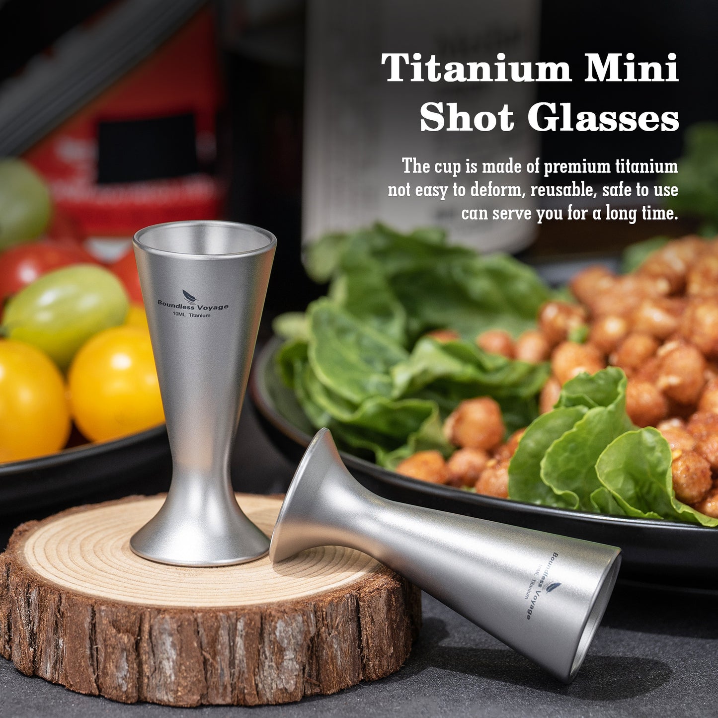 Boundless Voyage Titanium Mini Shot Glass Set | Ultralight Whiskey & Tequila Cups | Small Portable Outdoor Drinking Cups