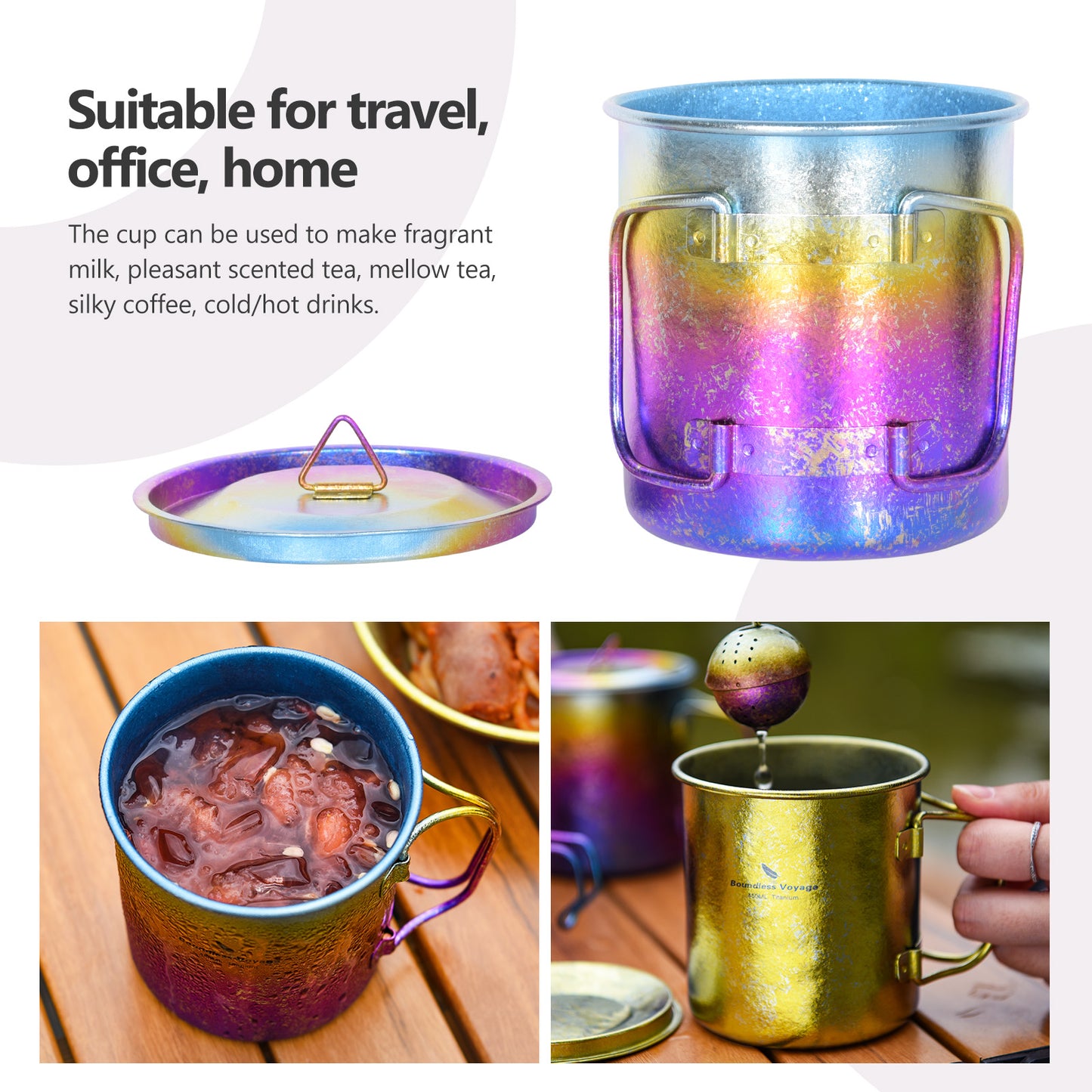 Boundless Voyage 450ml Titanium Colorful Camping Mug – Ultralight Foldable-Handle Cup for Water, Coffee & Tea Outdoors