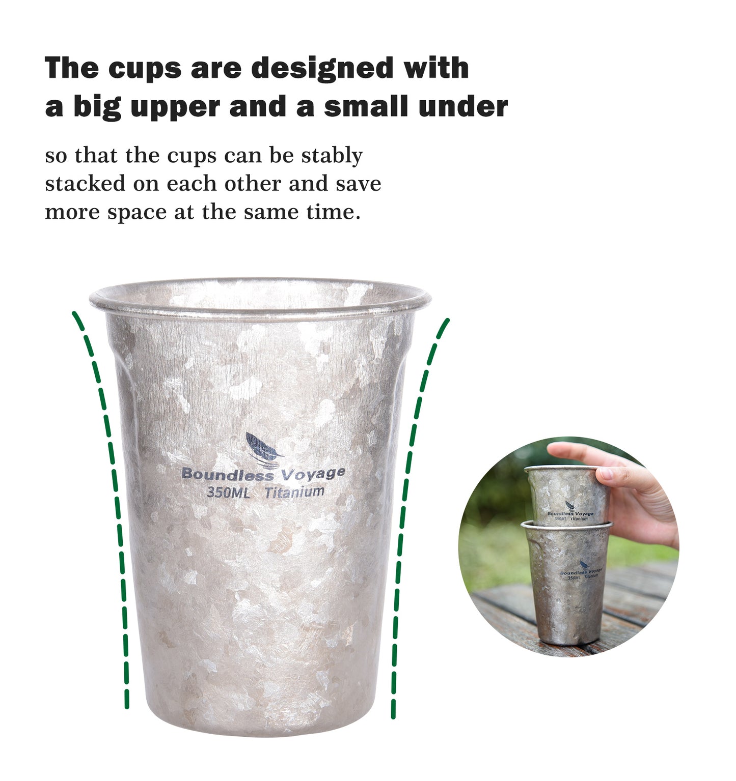 Boundless Voyage 350ml TA1 Titanium Ultralight Cup – Portable Coffee, Beer & Tea Mug for Camping, Hiking & Travel (12oz)