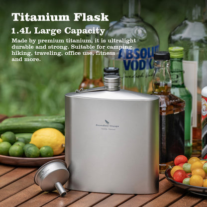 Boundless Voyage Titanium Flask Bottle 1400ML Big Capacity Sports Drinkware With TItanium Funnel  for Outdoor Camping Hiking