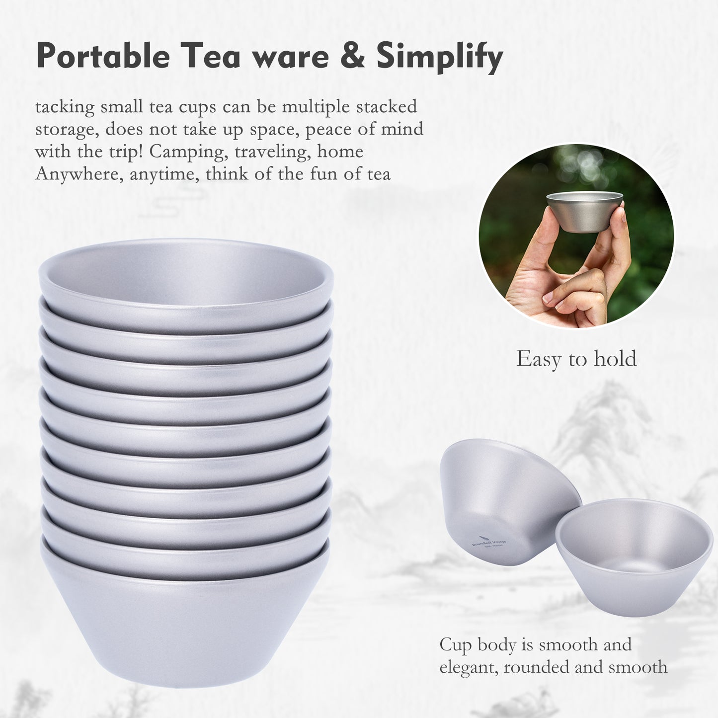 Boundless Voyage Titanium Double-Layer mini Tea cup Portable Anti-scalding Camping Teapot Set Mug for Coffee Drink Liquor Picnic Hiking Traveling Drinkware
