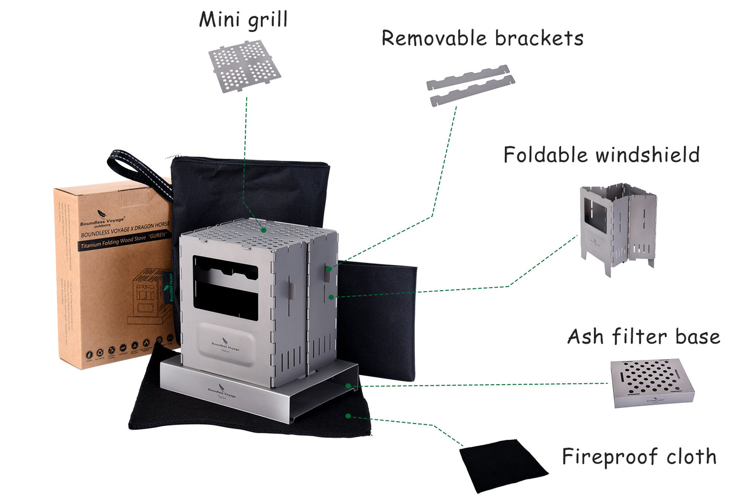 Boundless Voyage Titanium Folding Wood Stove – Ultralight Camping Charcoal Burner with Pot Stand