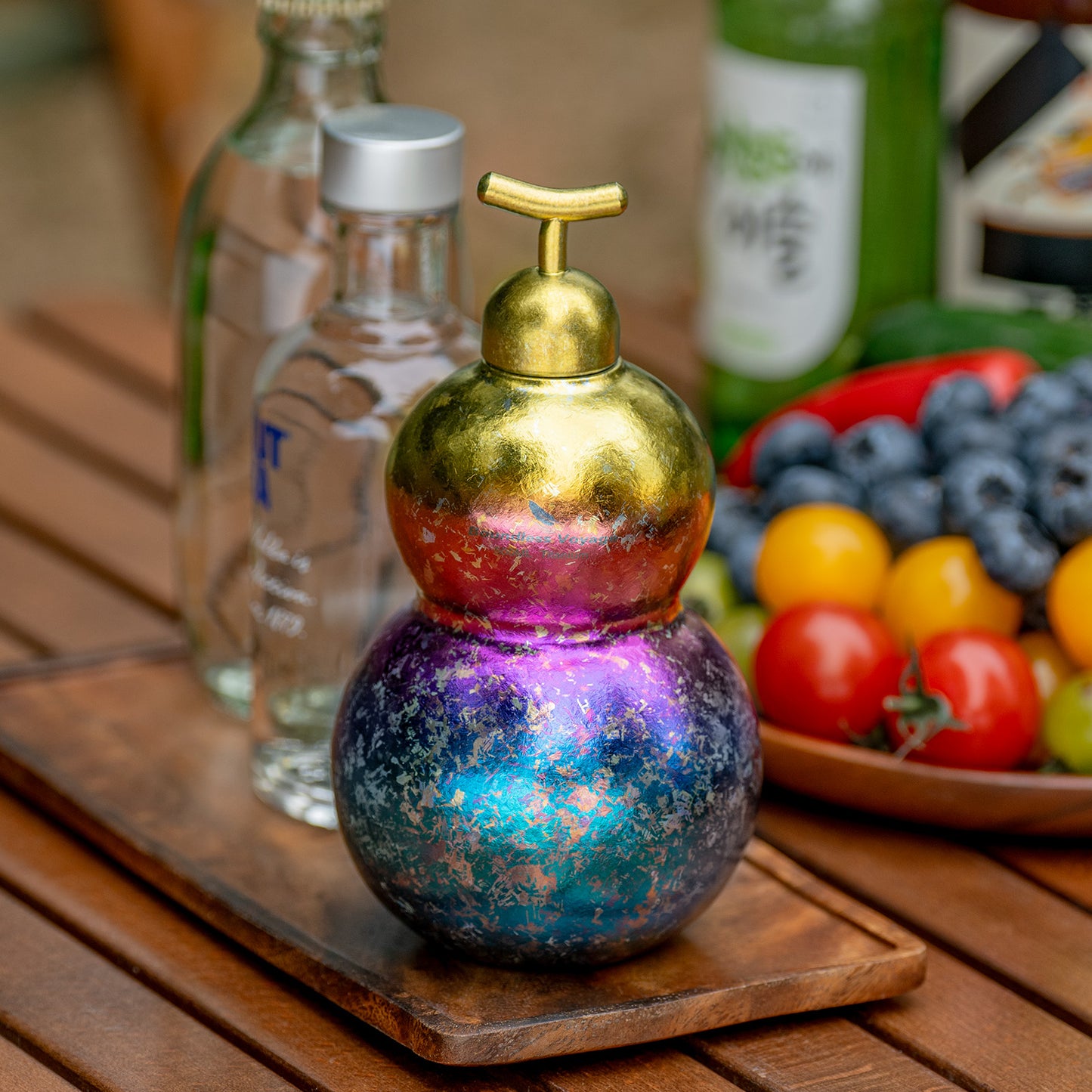 Boundless Voyage Premium Titanium Gourd Flask  | 500ml Crystallized Ice-Texture Canteen | Ultralight & Rustproof Alcohol Drinkware for Hiking & Camping