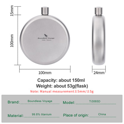 Boundless Voyage Camping Titanium Hip Flask Portable Round Wine Bottle With Funnel Whiskey Alcohol Drink ware Accessories