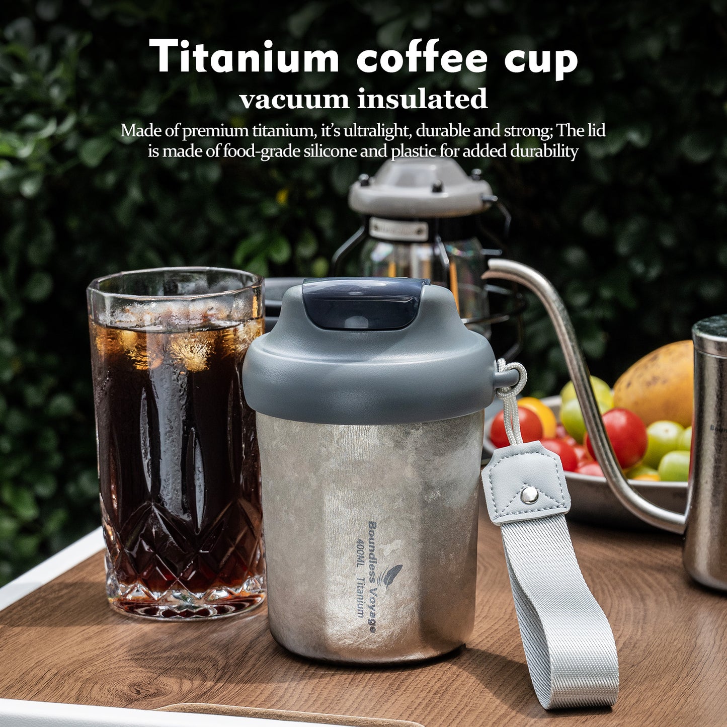 Boundless Voyage 400ml Titanium Vacuum Insulated Travel Mug | Ultralight Leak-Proof Thermos with Lid | Healthy Reusable Coffee Cup for Travel, Office & Camping