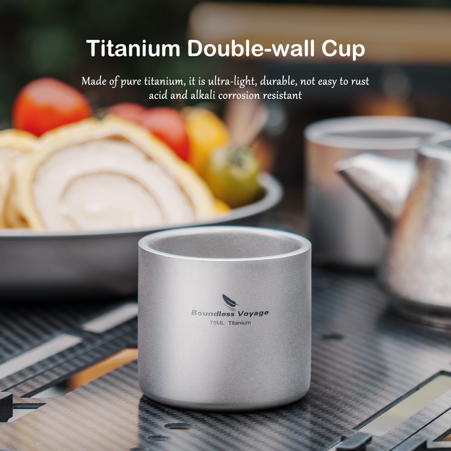 Boundless Voyage Titanium Double-wall Mug Cup Backpacking Portable Camping Cup 75ml Lightweight Heat Resistant Coffee Mug Tea Cup with Storage Bag for Hiking Picnic Travel or Daily Use