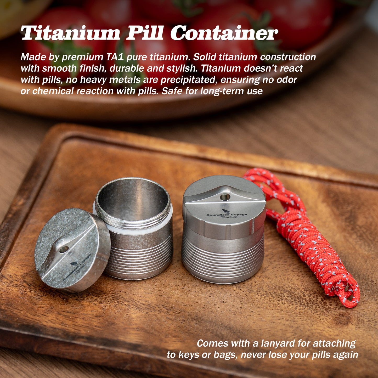 Boundless Voyage Titanium Pill Container – Waterproof Airtight Pill Box with Lanyard for Travel, EDC & Daily Use