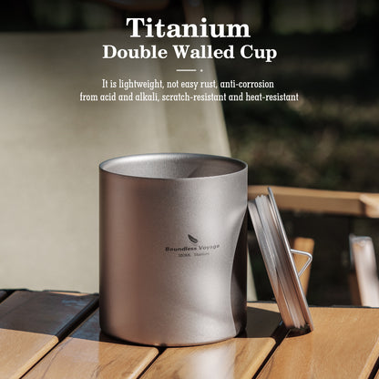 Boundless Voyage Double Walled Titanium Cup with Lid Outdoor Indoor Anti-scalding Mug Tableware 350ml
