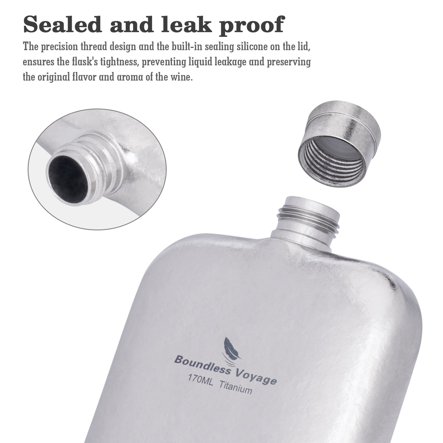 Boundless Voyage Titanium Hip Flask Small Liquor Flask Bottle for Whiskey Vodka Wine Portable Travel Outdoor Ultralight Pocket Drinkware for Men & Women