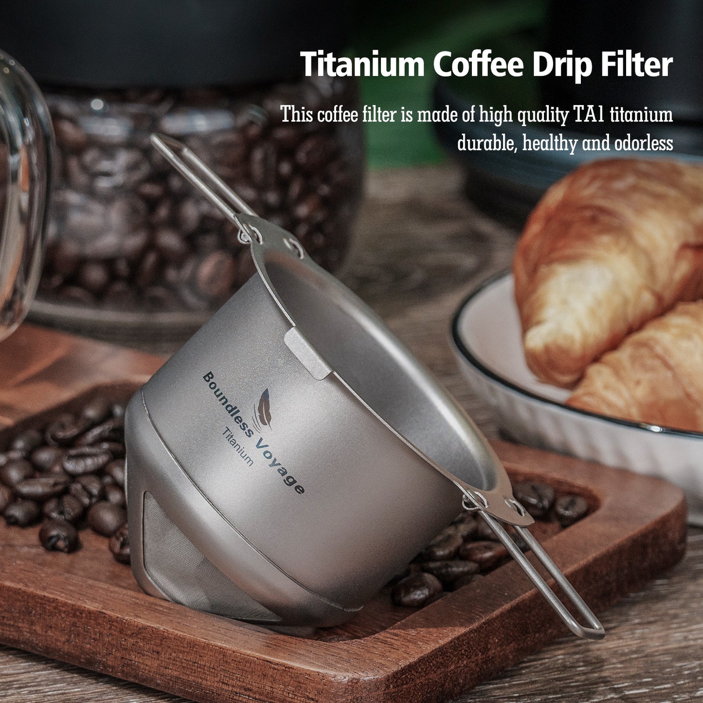 Boundless Voyage Titanium Pour Over Coffee Drip Filter – Ultralight Folding Reusable Filter for Mugs (6.5–12.5 cm)