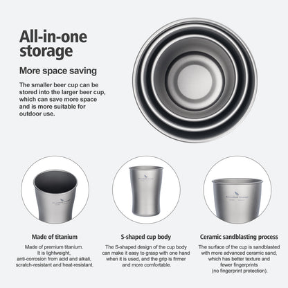 Boundless Voyage Titanium Beer Mugs Ultralight Coffee Tea Juicy Cups for Outdoor Camping Picnic 240ml 380ml 600ml