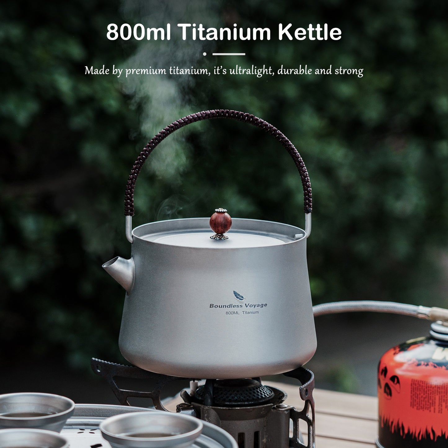 Boundless Voyage 800ml Titanium Camping Kettle with Filter – Ultralight TA1 Teapot & Coffee Pot with Folding Handle for Hiking, Backpacking & Outdoor Brewing
