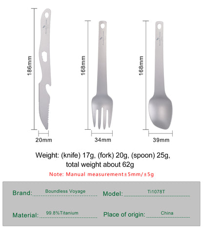 Boundless Voyage Titanium Cutlery Set | Ultralight Fork, Knife & Spoon | Portable & Healthy Dining for Camping & Travel