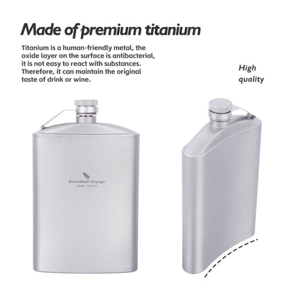 Boundless Voyage Titanium Flask 250ml with Cup & Funnel | Ultralight Pure Titanium Hip Flask for Camping Hiking Travel