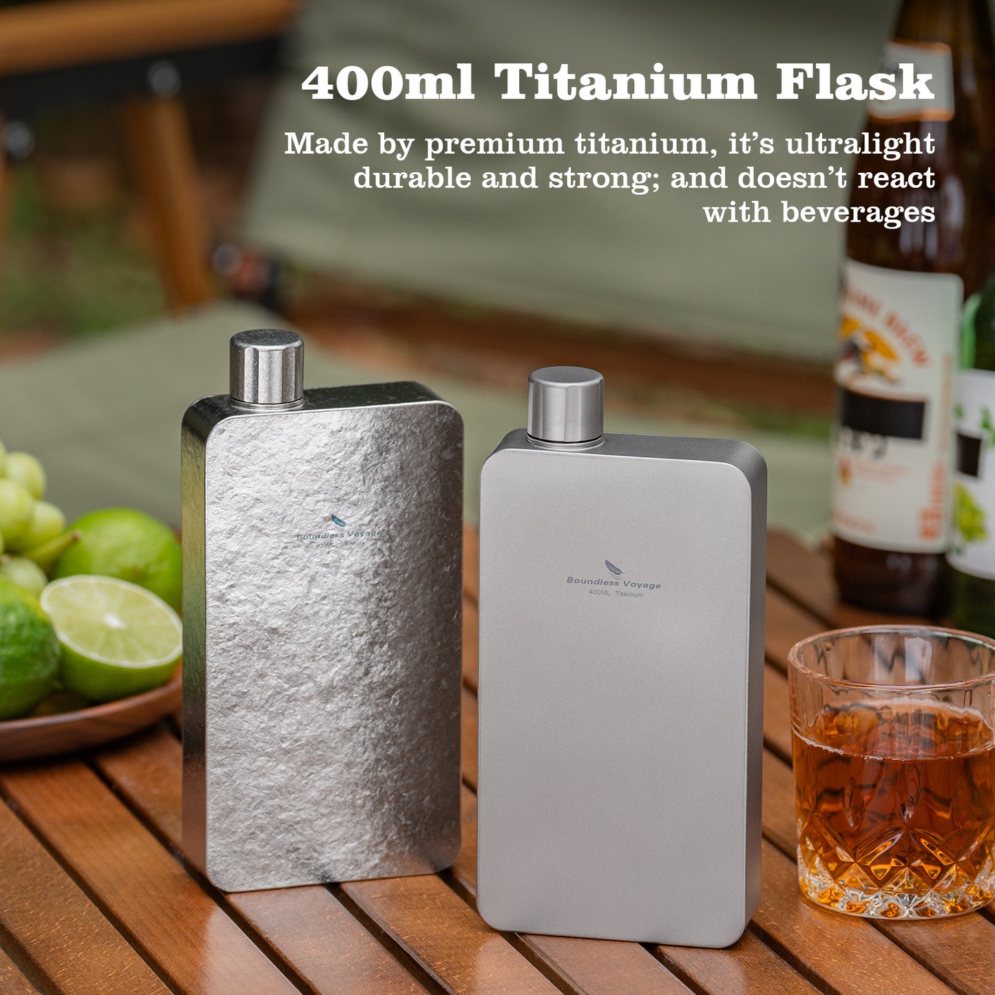 Boundless Voyage 400ml Titanium Flask with Funnel – Lightweight Leakproof Hip Flask for Camping, Travel & Everyday Carry