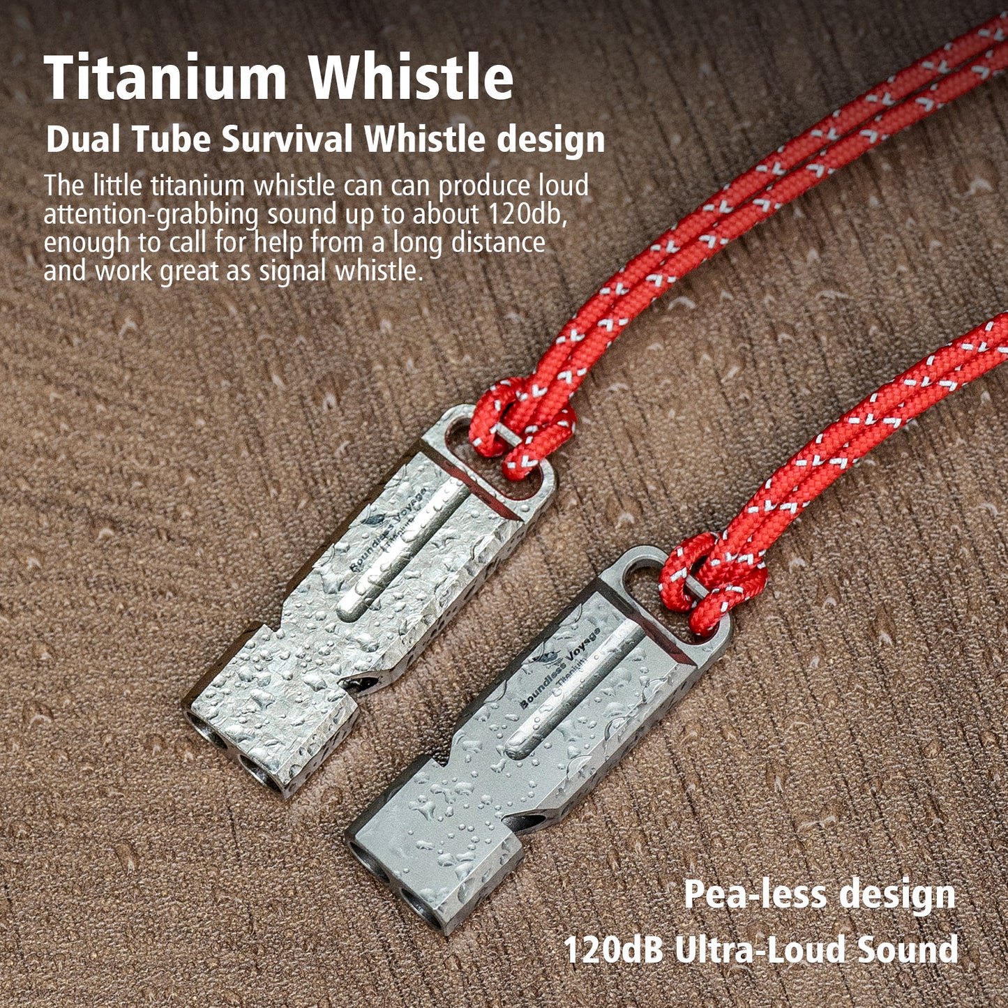 Boundless Voyage TA1 Titanium Dual Tube Survival Whistle – High Decibel Emergency Safety Whistle for Camping, Hiking, Backpacking & Outdoor Rescue