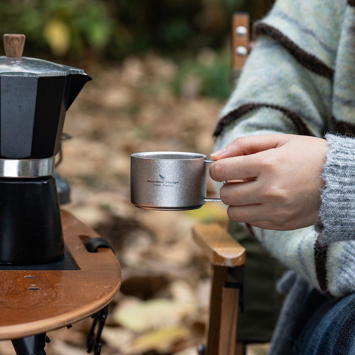 Boundless Voyage Titanium Double-Walled Coffee Cup 100ml – Ultralight Insulated Espresso Mug for Camping, Hiking & Home Use