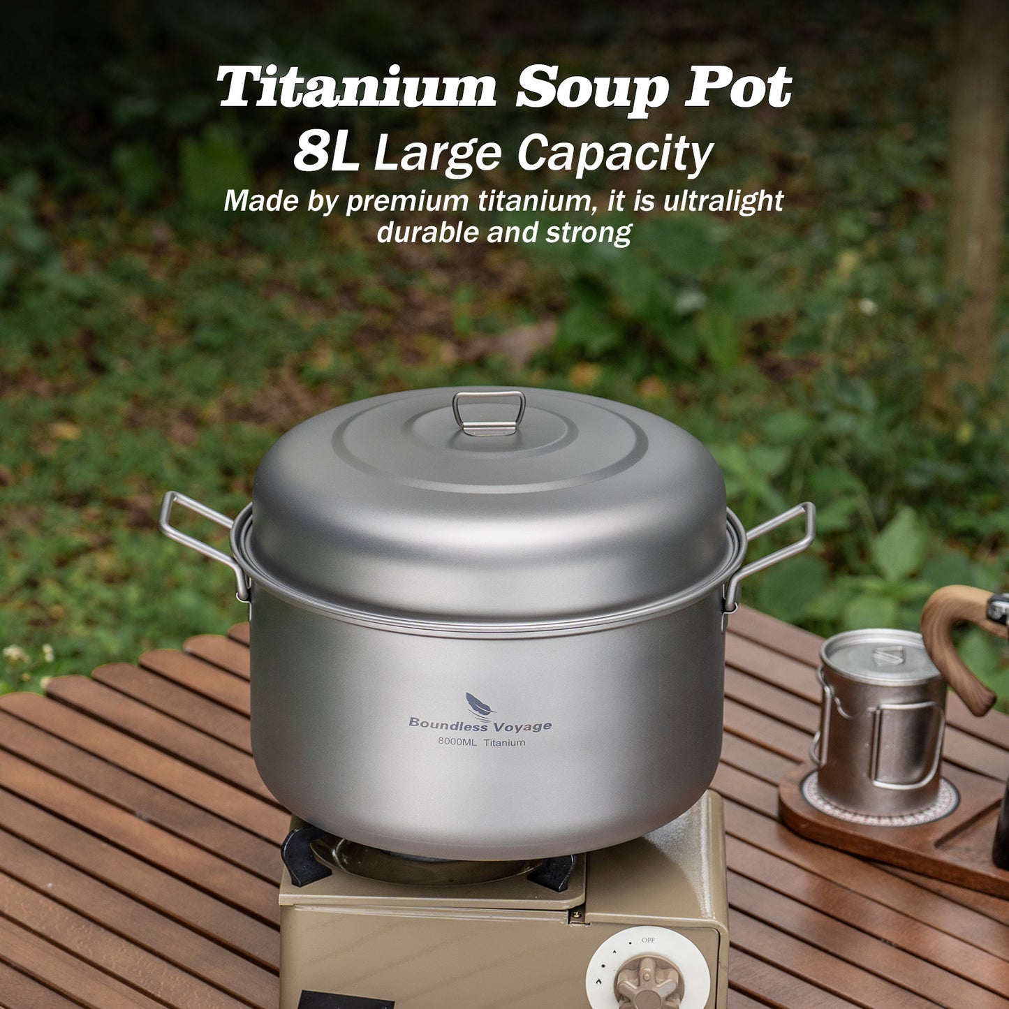 Boundless Voyage Titanium Steamer Soup Pot Outdoor Camping Cookware Lightweight Picnic Hiking Hanging Pot Portable Travel Household Kitchenware Cooking Kit