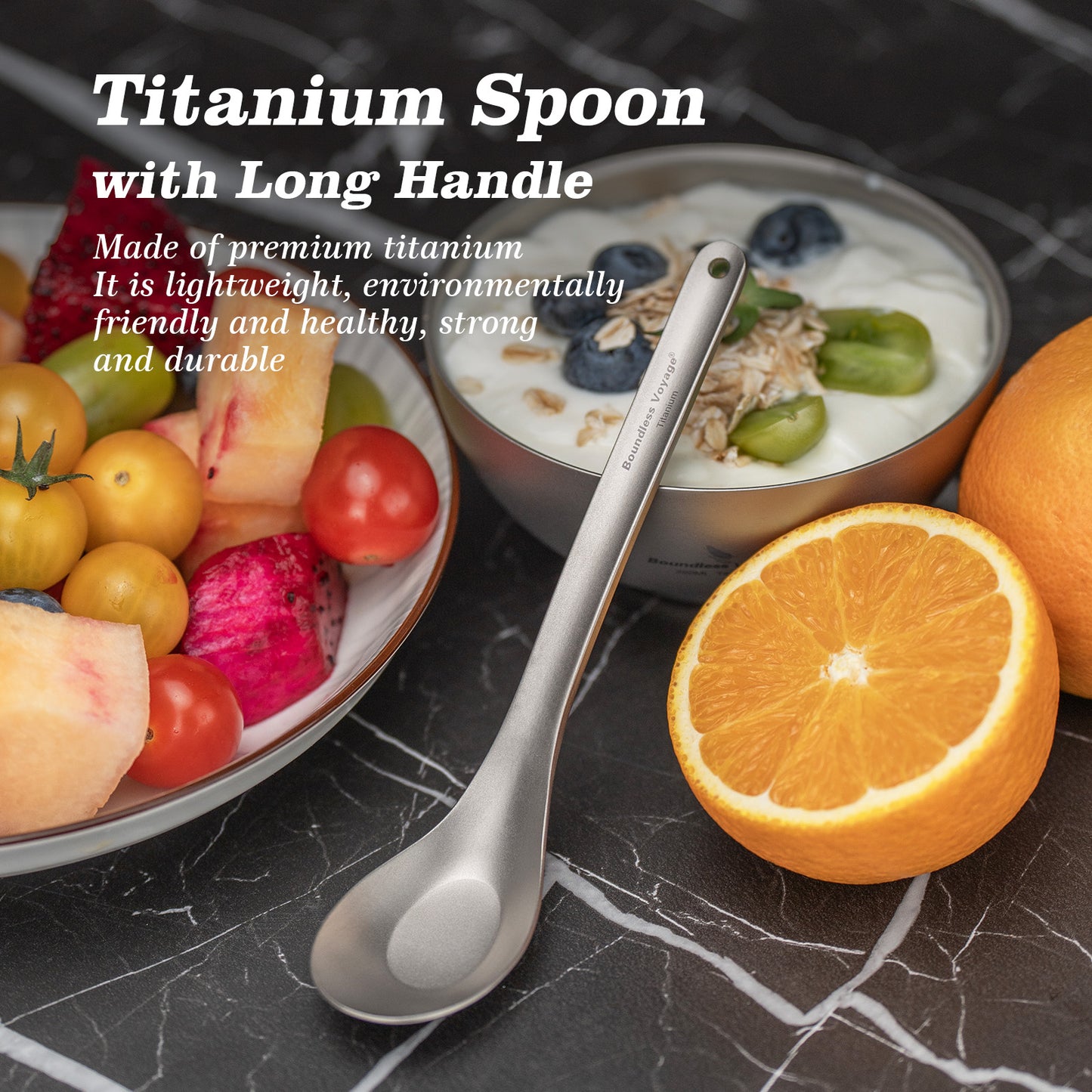Boundless Voyage Titanium Spoon with Long Handle Outdoor Camping Ultralight Soup Spoon Cutlery Utensil