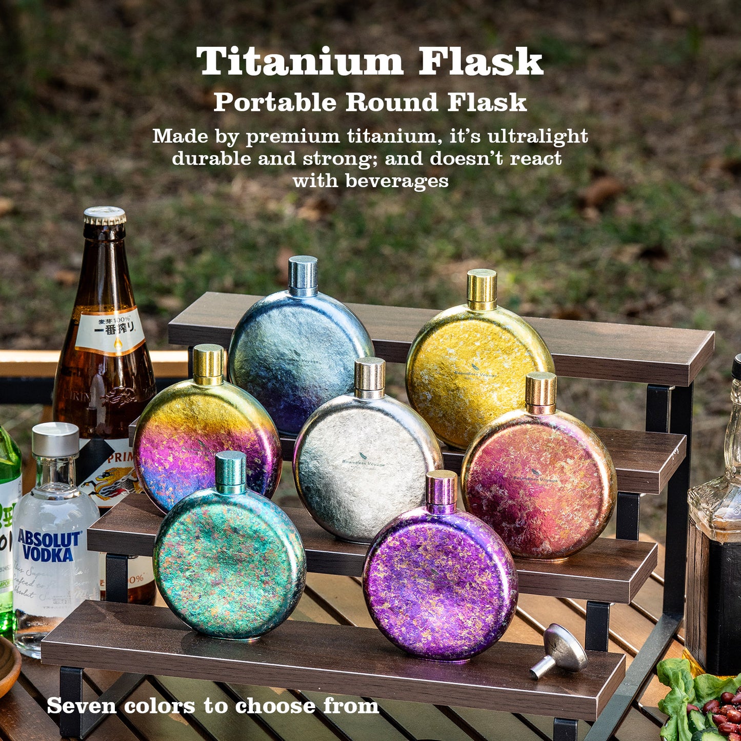 Boundless Voyage 180ml Crystallized Titanium Hip Flask | Luxury Ice-Texture Round Whiskey Bottle with Funnel | Ultralight & Non-Toxic Liquor Flagon for Gifting, EDC & Travel