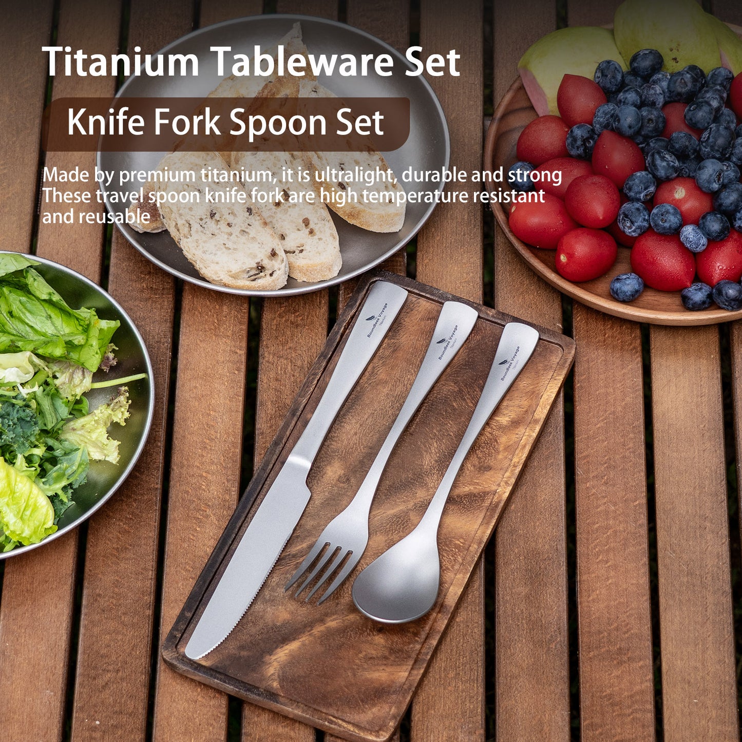 Boundless Voyage Titanium Cutlery Set – Ultralight Camping Knife, Fork & Spoon Tableware for Travel & Everyday Use