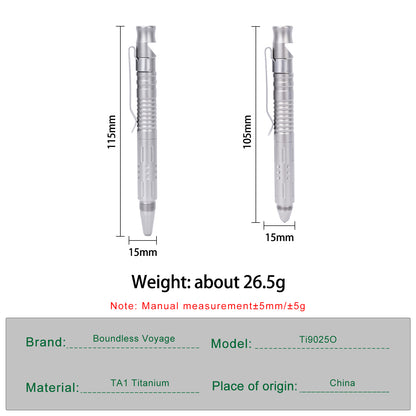 Boundless Voyage Titanium Multifunctional Pen 3-in-1 Outdoor Whistle + Car Window Breaker + Survival Self-Defense Tool