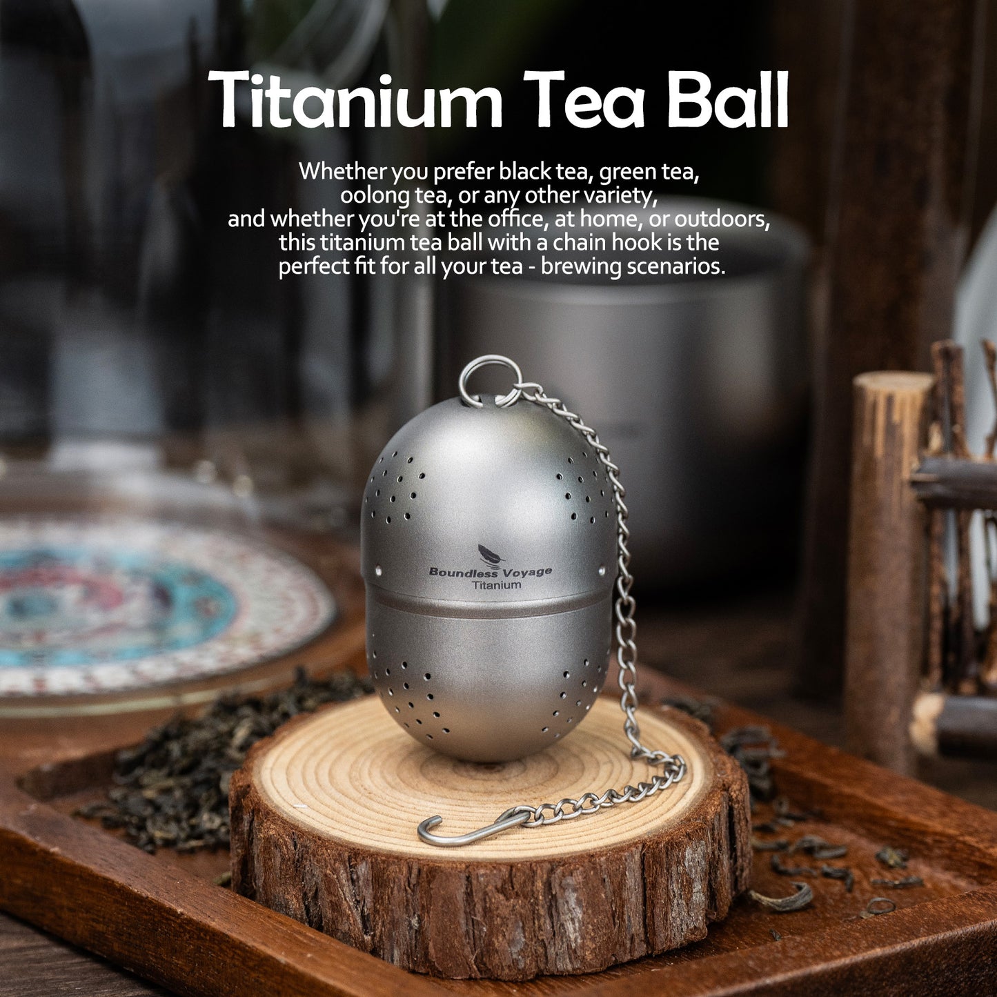 Boundless Voyage Titanium Tea Ball Infuser  Ultralight Tea Strainer with Extended Chain for Loose Tea  Spices