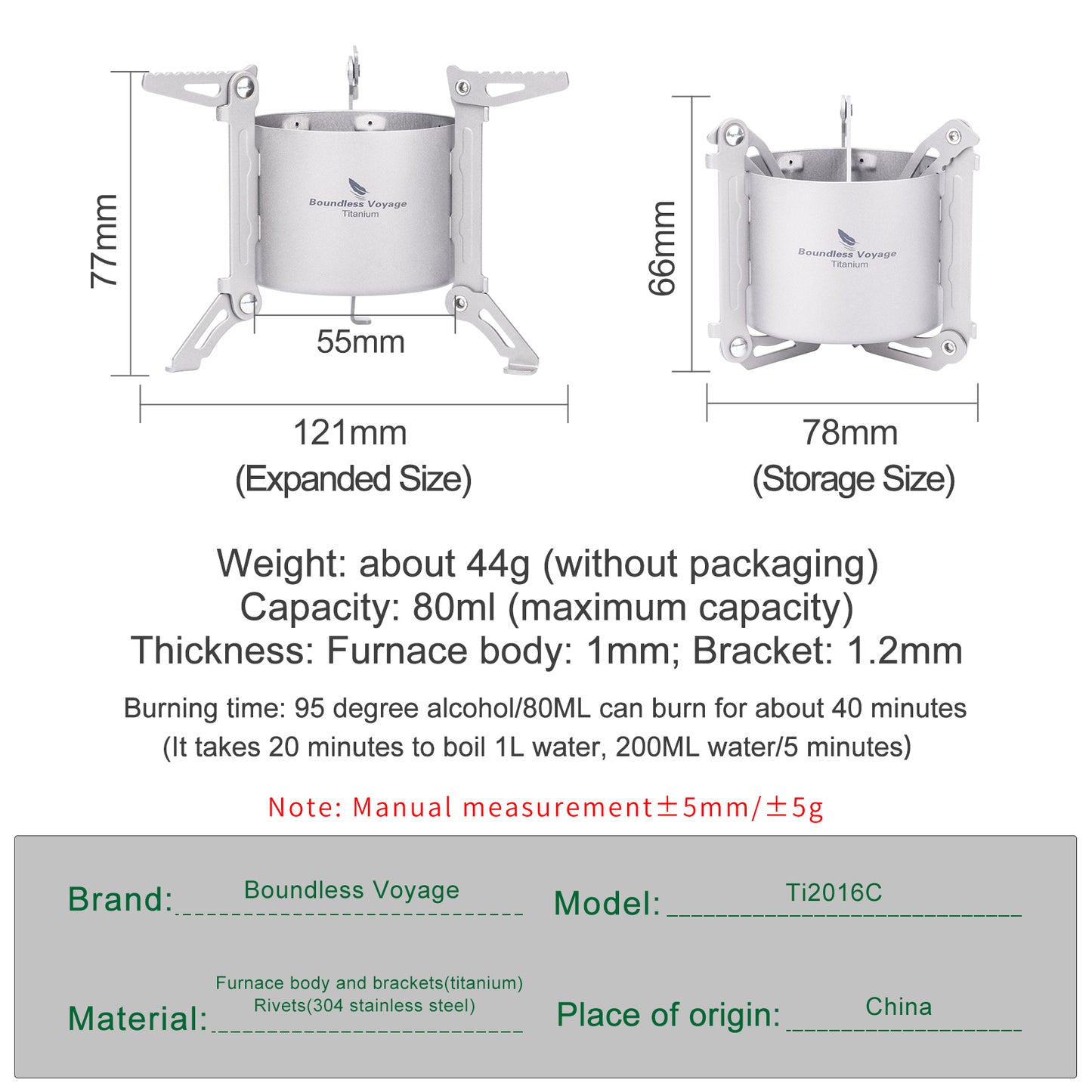 Boundless Voyage Titanium Mini Alcohol Stove Spirit Burner Outdoor Camping Stove with Foldable Stands Brackets Ultralight Backpacking Stove