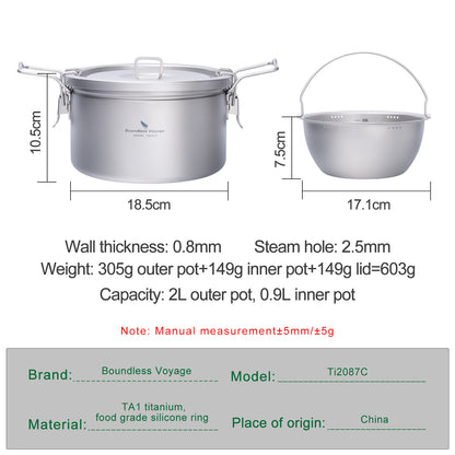 Boundless Voyage Titanium Outdoor Cooking Pot – Ultralight Multi-Purpose Camping Cookware