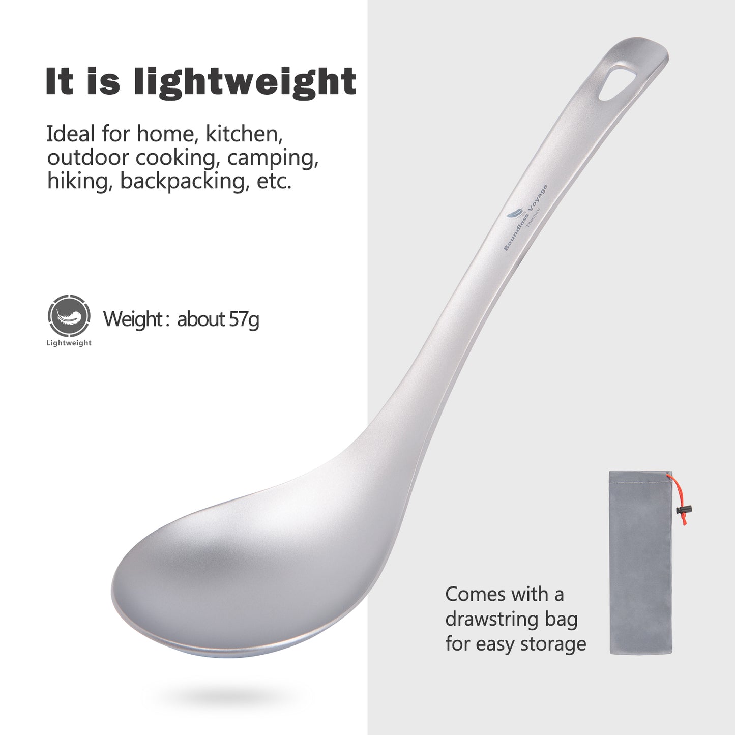 Boundless Voyage Titanium Serving Spoon 21.5cm – Large Ultralight Cooking Spoon for Camping, Outdoor Kitchen & Food Serving