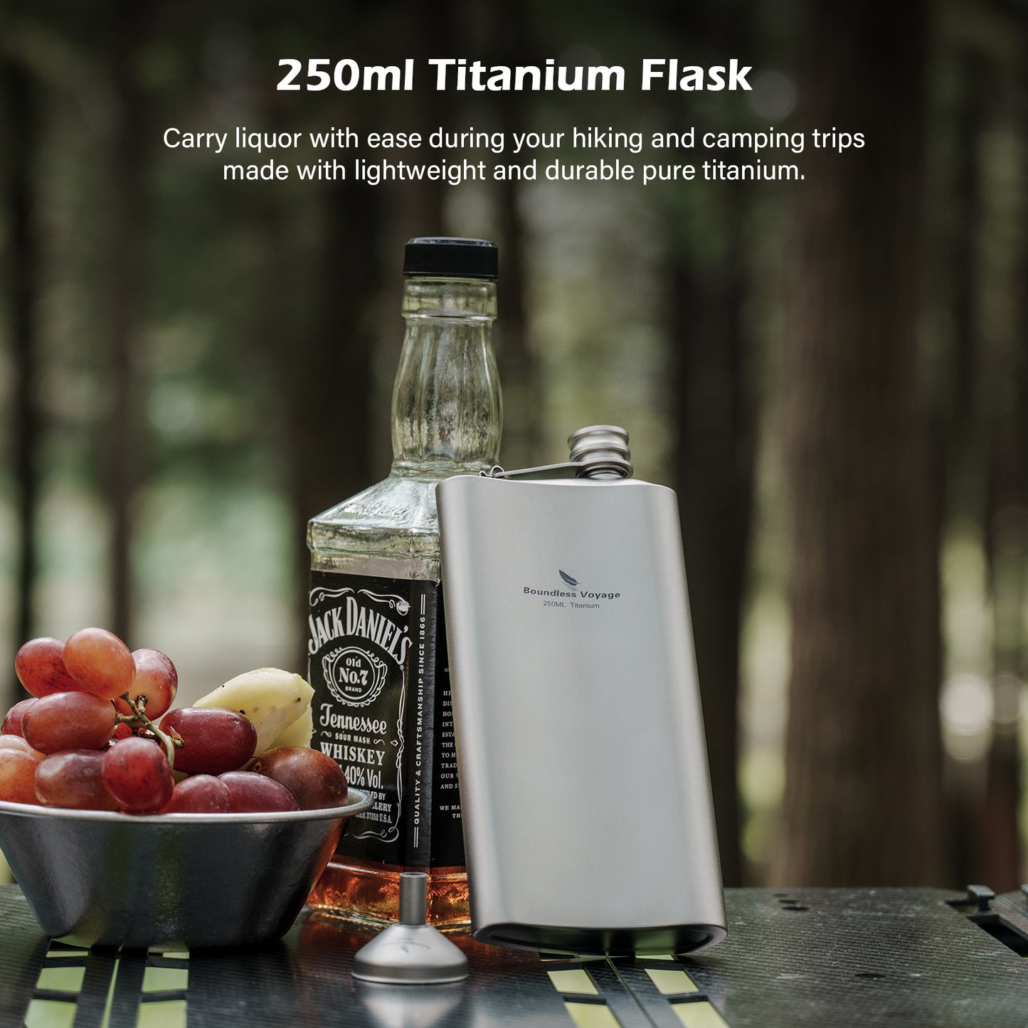 Boundless Voyage 250ml Titanium Hip Flask | Ultralight 8.5oz Pocket Whiskey Bottle | Leakproof & Non-Metallic Taste Liquor Flask for Camping, Hiking, EDC & Travel& Non-Metallic Taste Liquor Flask for Camping, Hiking & Travel Gift Set