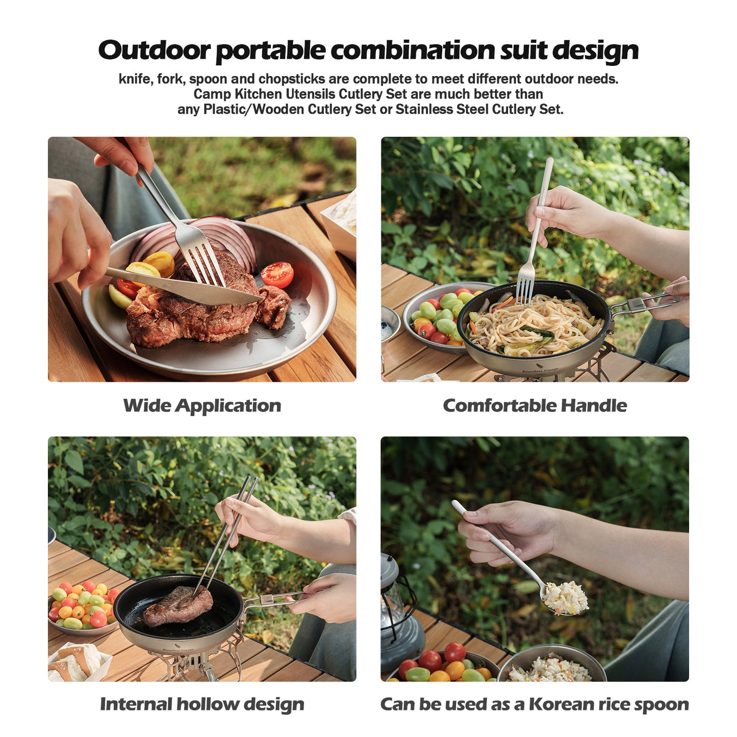 Boundless Voyage Titanium Camping Cutlery Set – Knife, Fork, Spoon & Chopsticks, Ultralight Tableware for Outdoor Travel & Home Use