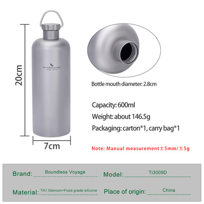 Boundless Voyage 600ml Titanium Bottle – Lightweight, Leak-Proof & Rust-Free for Camping, Hiking & Daily Hydration