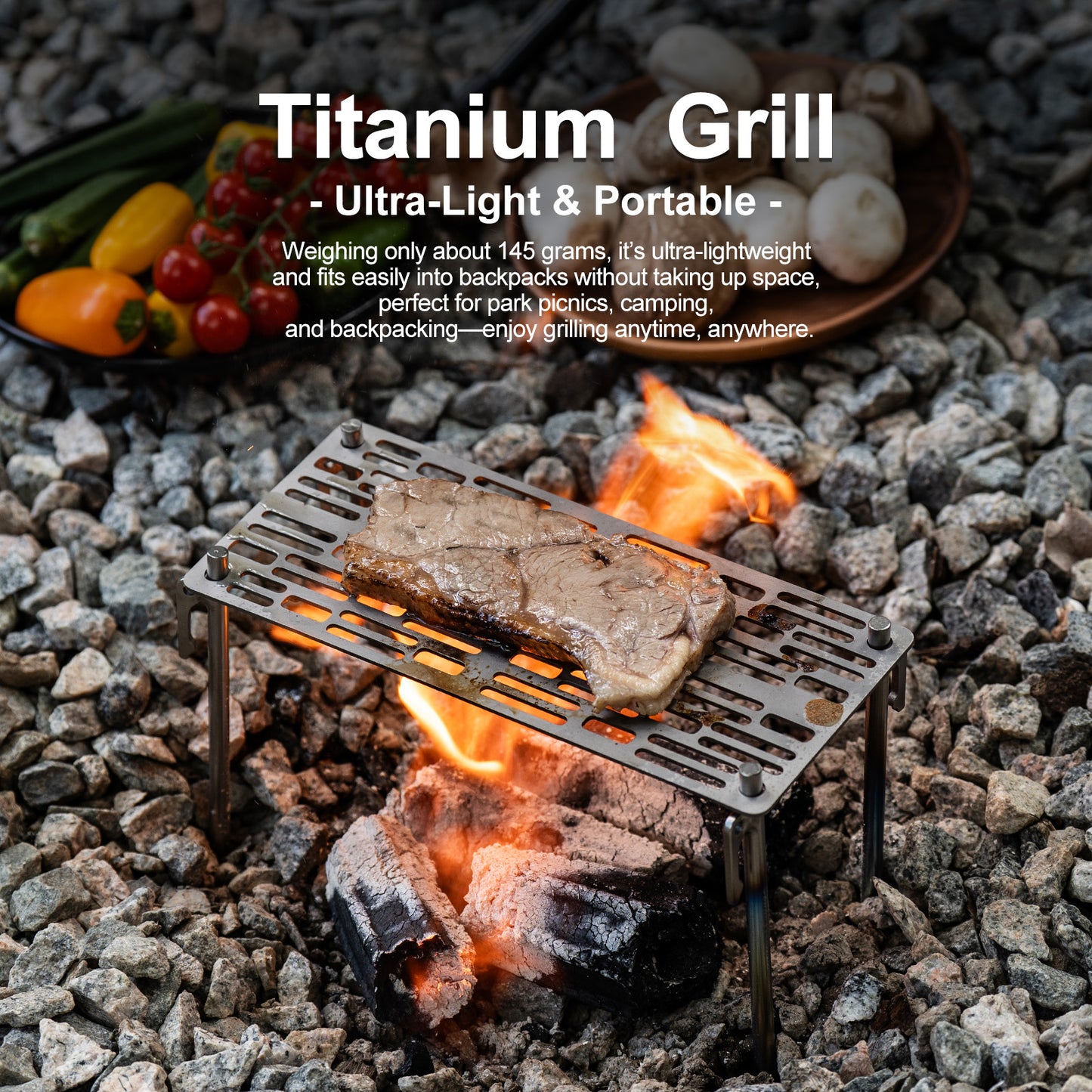 Boundless Voyage Titanium Mini Camping Grill – Ultralight BBQ Grate with Carry Bag for Backpacking, Charcoal Grilling & Outdoor Cooking