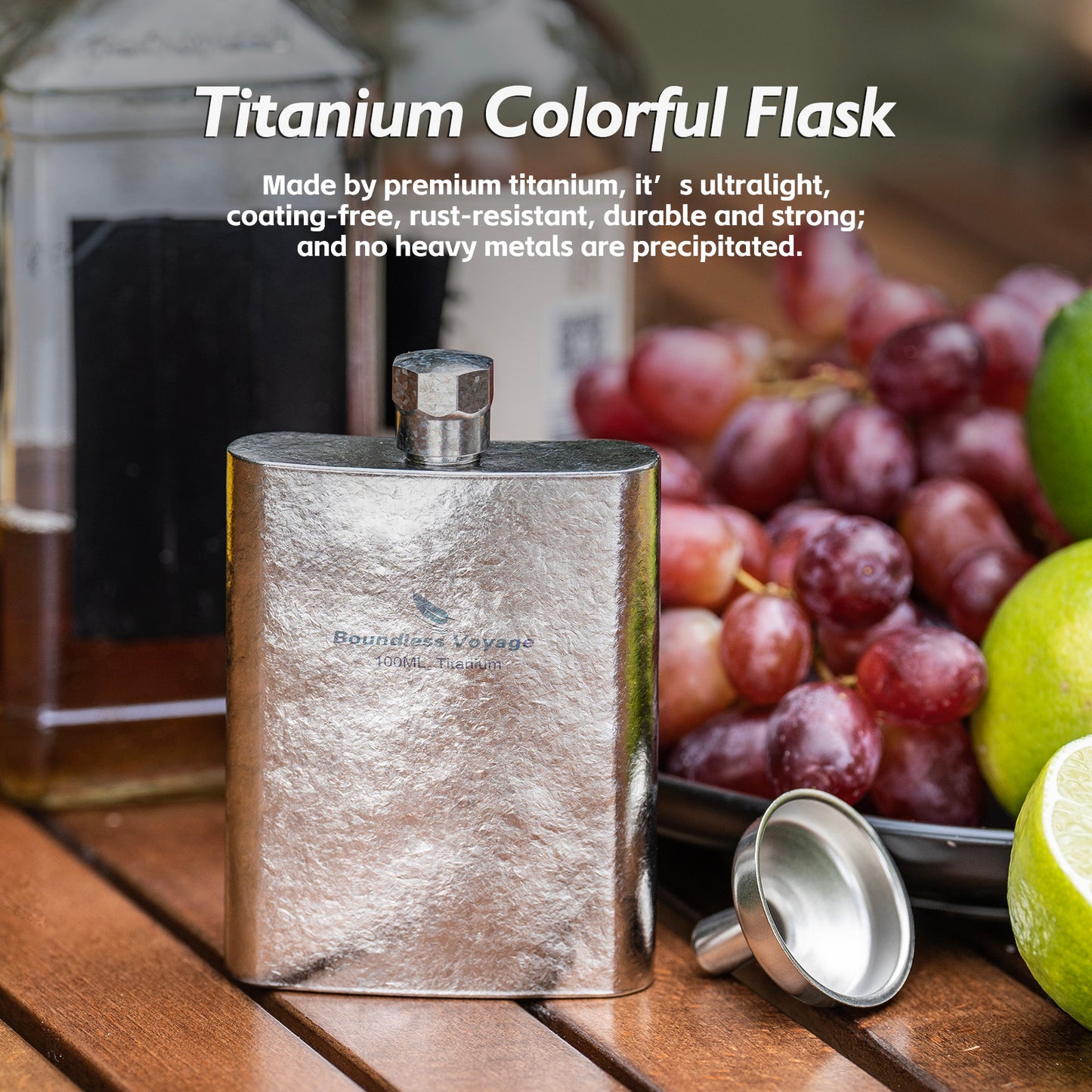 Boundless Voyage 100ml Titanium Flask – Ultralight Mini Ti Bottle for Whiskey, Wine, Water & Travel