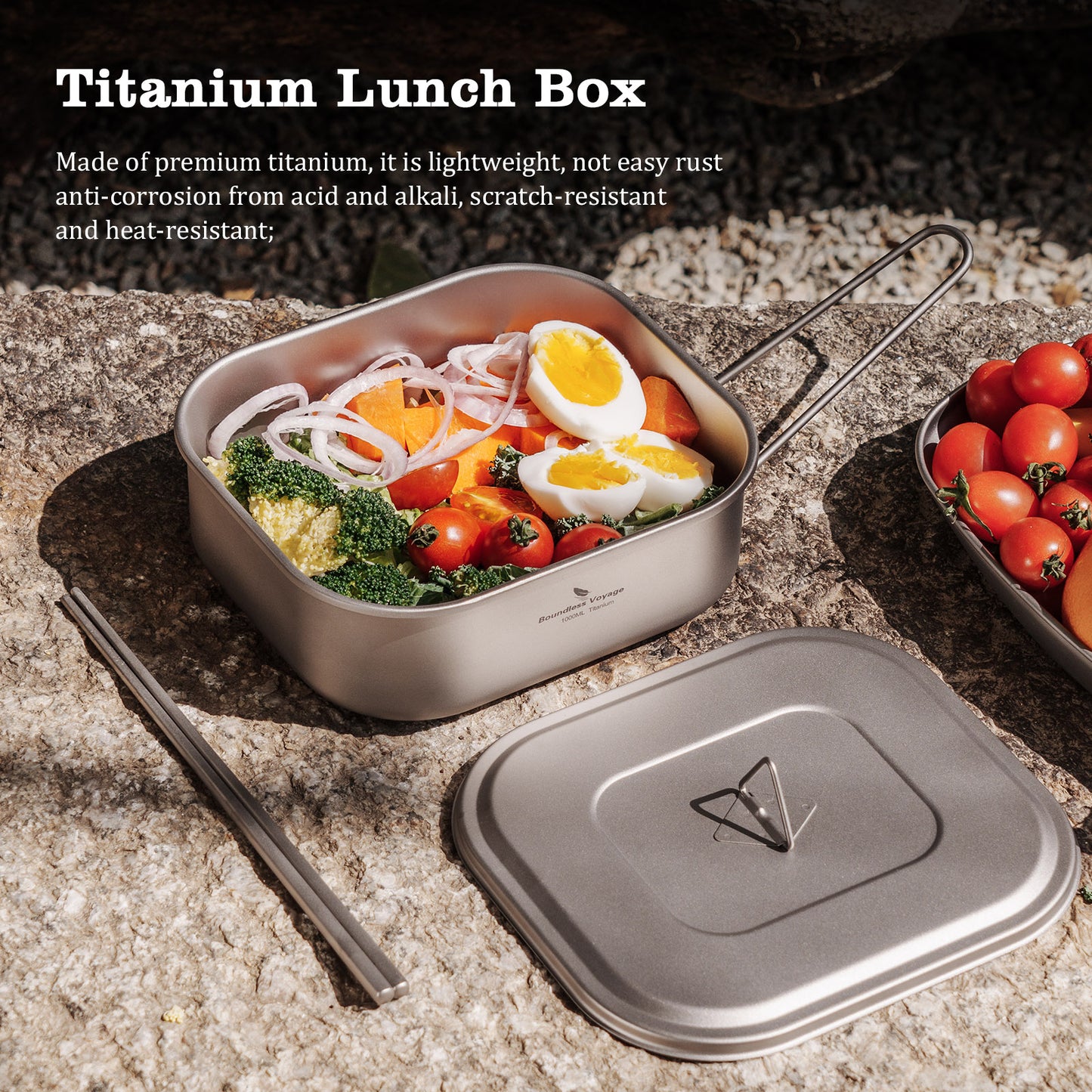 Boundless Voyage Outdoor Titanium Military Mess Tin with Lid & Folding Handle – 1000ml | Ultralight Camping Bushcraft Cookware, Lunch Box, Bowl & Pan