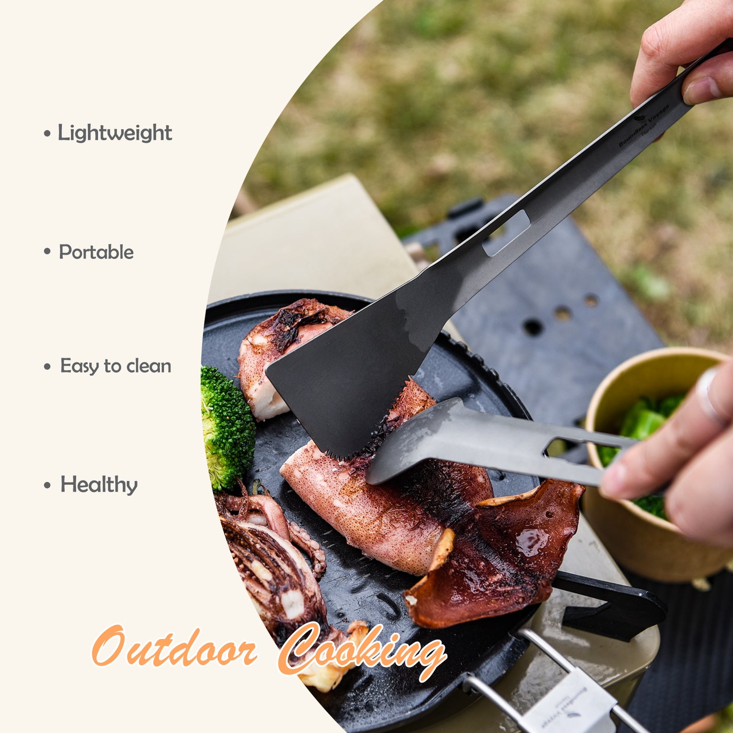 Boundless Voyage Titanium Alloy Tong, Spork，Shovel and Spatula All-In-One Utensil for Portable Lightweight Multi Utensil for Camping Kitchen Cookware Backpacking, Travel, Outdoor Cooking Eating