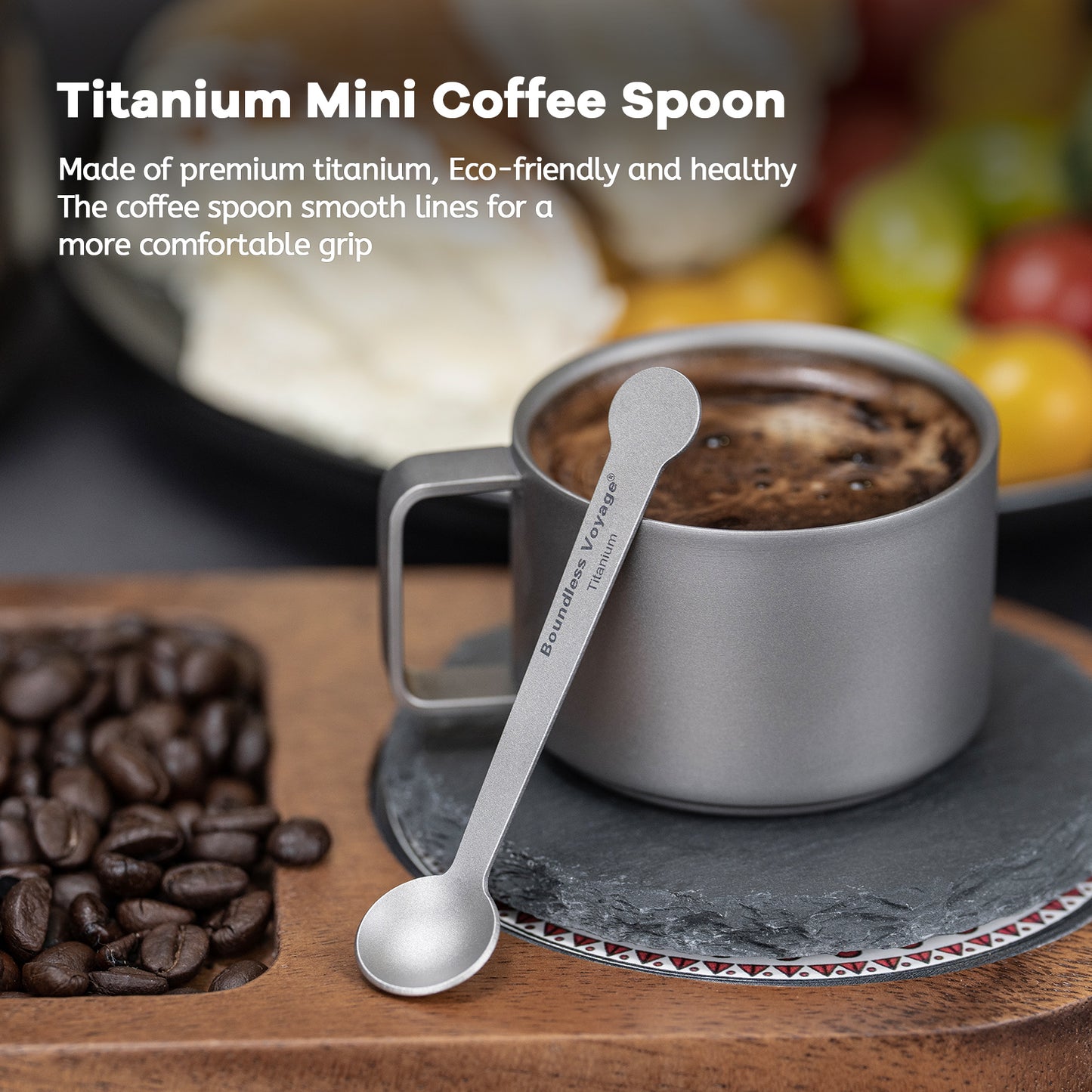 Boundless Voyage TA1 Titanium Mini Coffee Spoon – Ultralight Small Spoon for Dessert, Tea, Sugar & Jam | Perfect for Parties & Travel