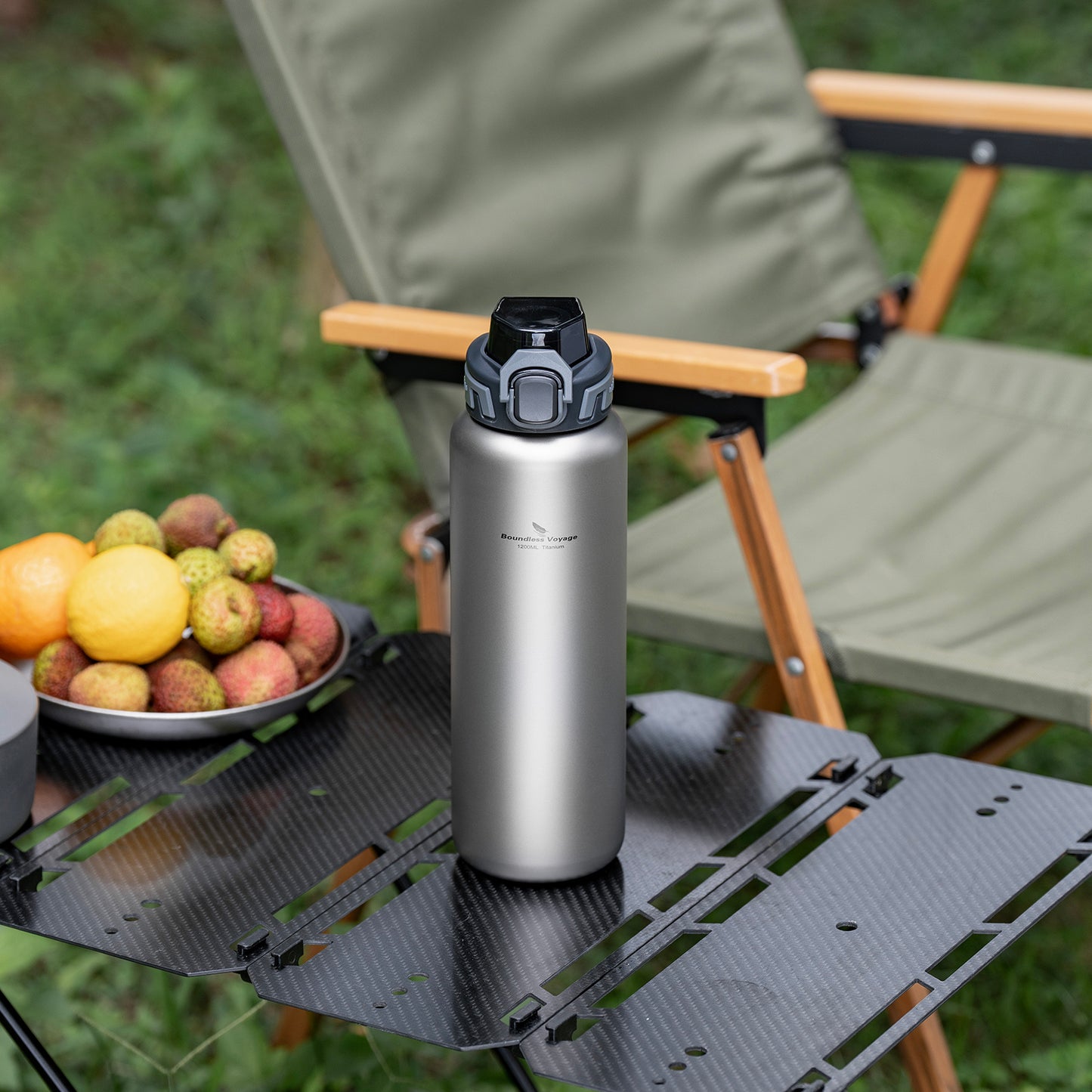 Boundless Voyage 1200ml Titanium Water Bottle with Dual Lids – Wide Mouth Leakproof Outdoor Bottle for Camping, Hiking, Gym & Travel