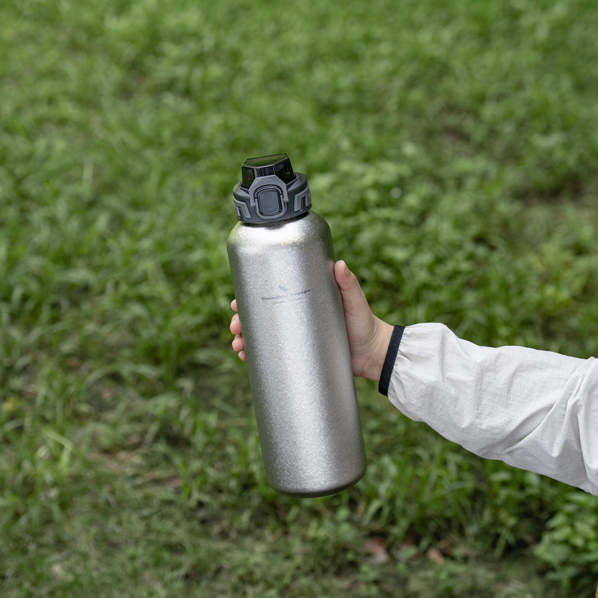 Boundless Voyage 1500ml Titanium Water Bottle – Lightweight Leak-Proof 1.5L Bottle with 2 Lids for Camping, Hiking, Travel & Gym