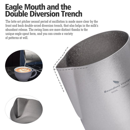 Boundless Voyage Titanium Espresso Steaming Pitcher Titanium Milk Frother Cup Barista Latte Art Round Spout Milk Jug Coffee Cup