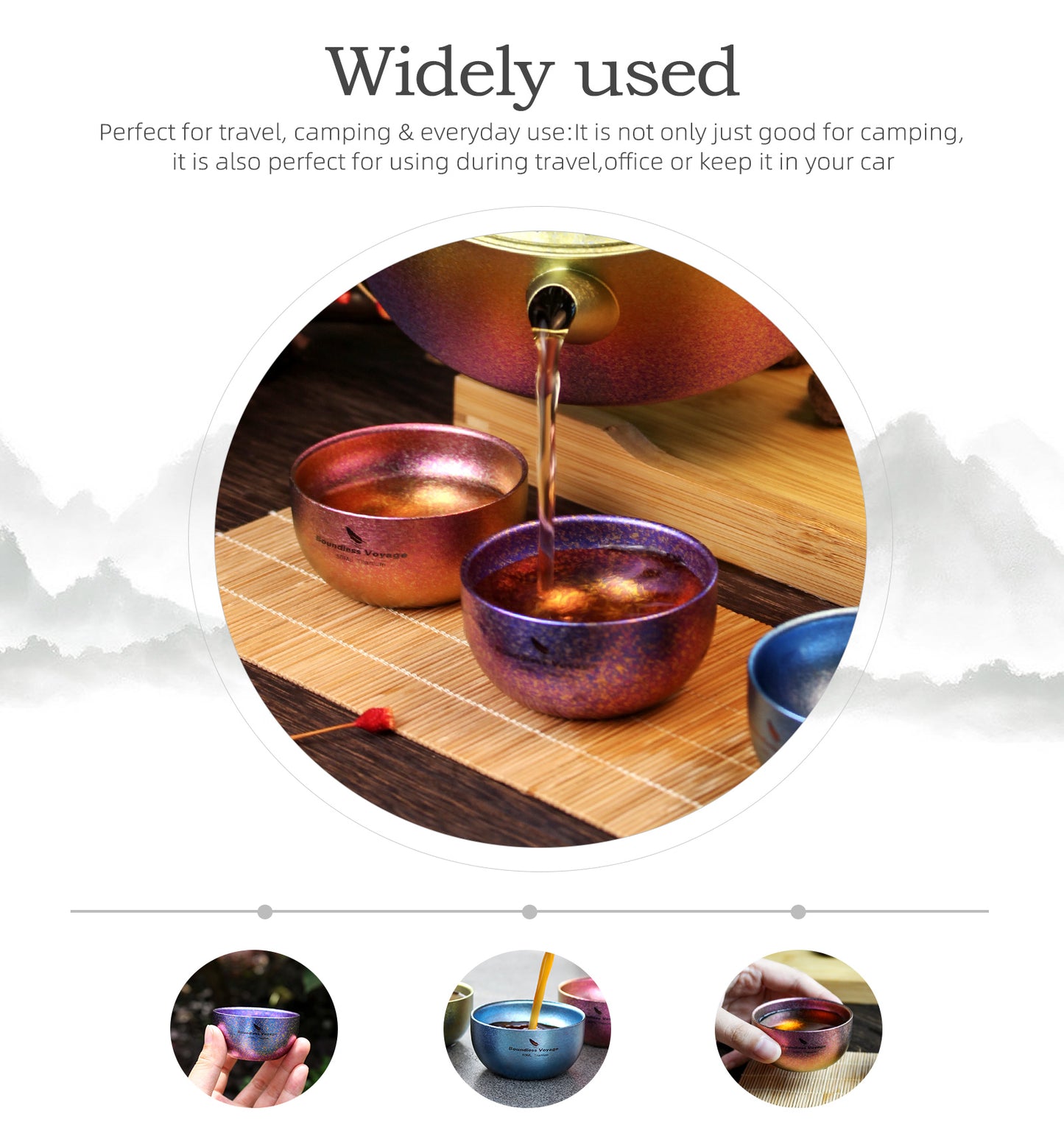 Boundless Voyage Titanium Double Layer Golden Cup Anti-scalding Colorful Teacup Wide Mouth Wine Tea Mug Drinkware