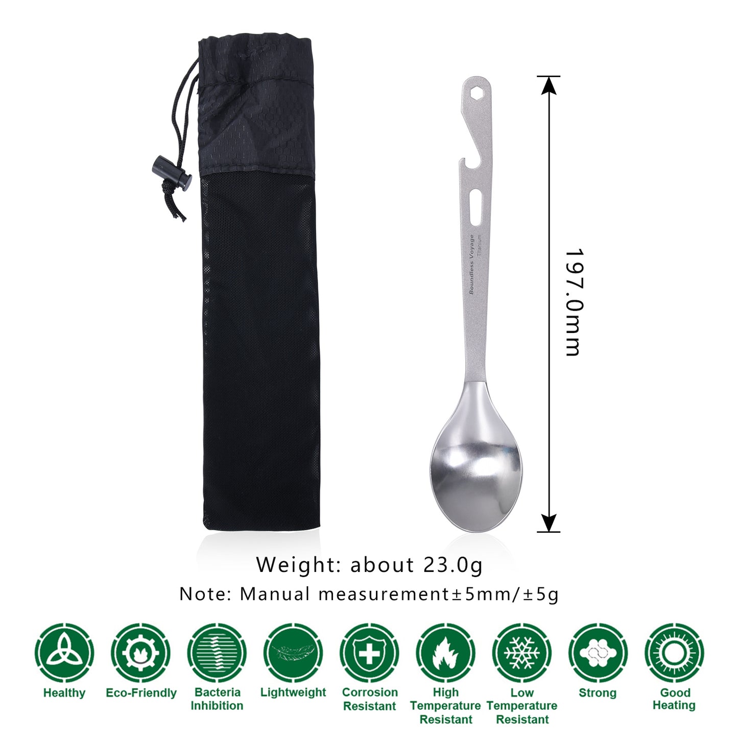 Boundless Voyage  Titanium Spoon with Bottle Opener – Ultralight Camping Cutlery & Portable Outdoor Tableware