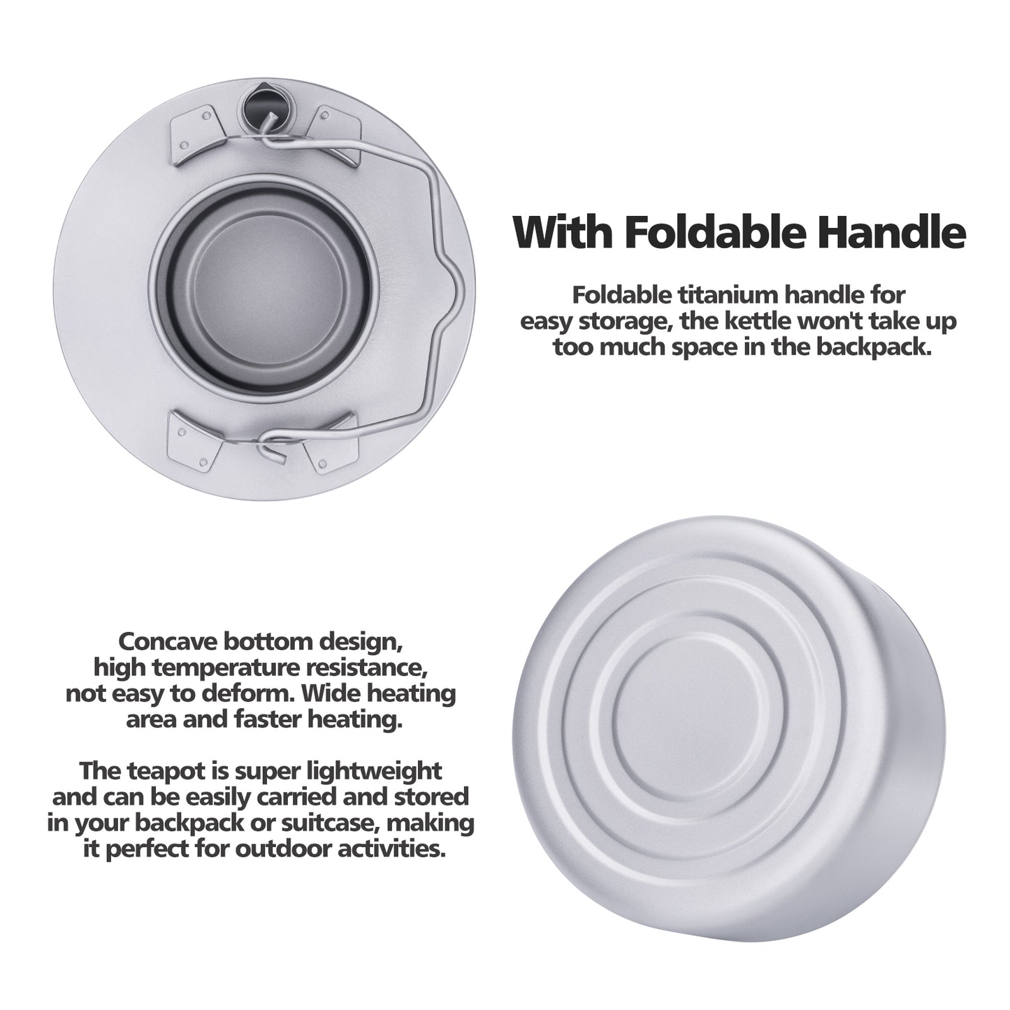Boundless Voyage Camping Single-layer Titanium Kettle with Folding Handle 700ML Durable Bushcraft Gear Open Fire Kettle