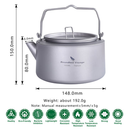 Titanium 1L Kettle with Folding Handle Filter Ultralight Big Capacity Pot For Outdoor Camping