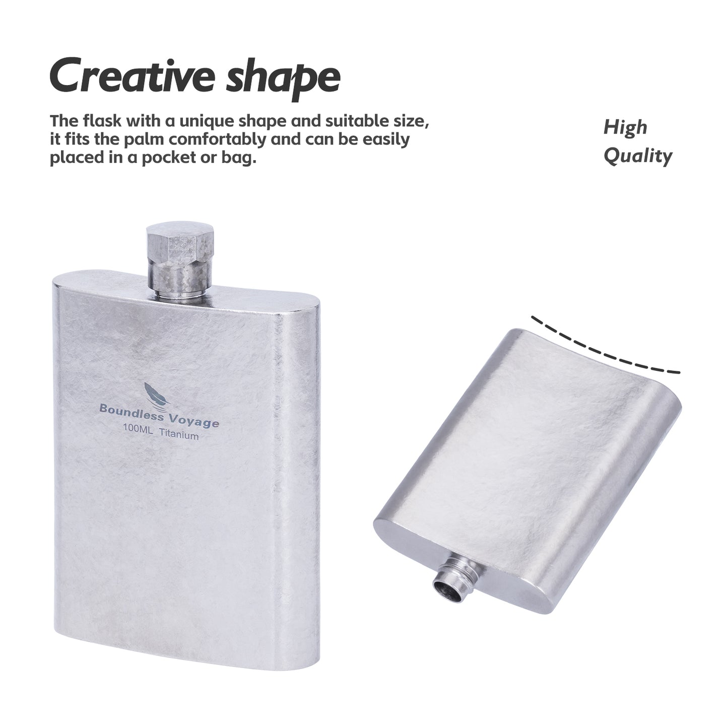 Boundless Voyage 100ml Titanium Flask – Ultralight Mini Ti Bottle for Whiskey, Wine, Water & Travel