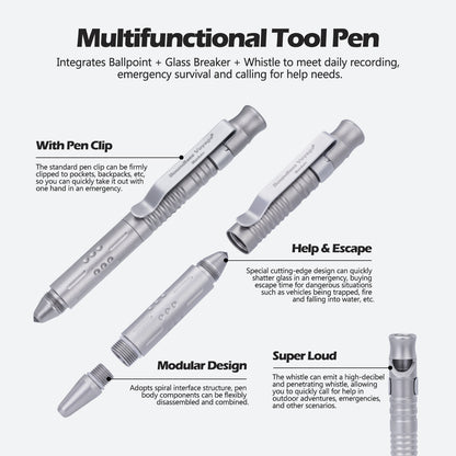 Boundless Voyage Titanium Multifunctional Pen 3-in-1 Outdoor Whistle + Car Window Breaker + Survival Self-Defense Tool